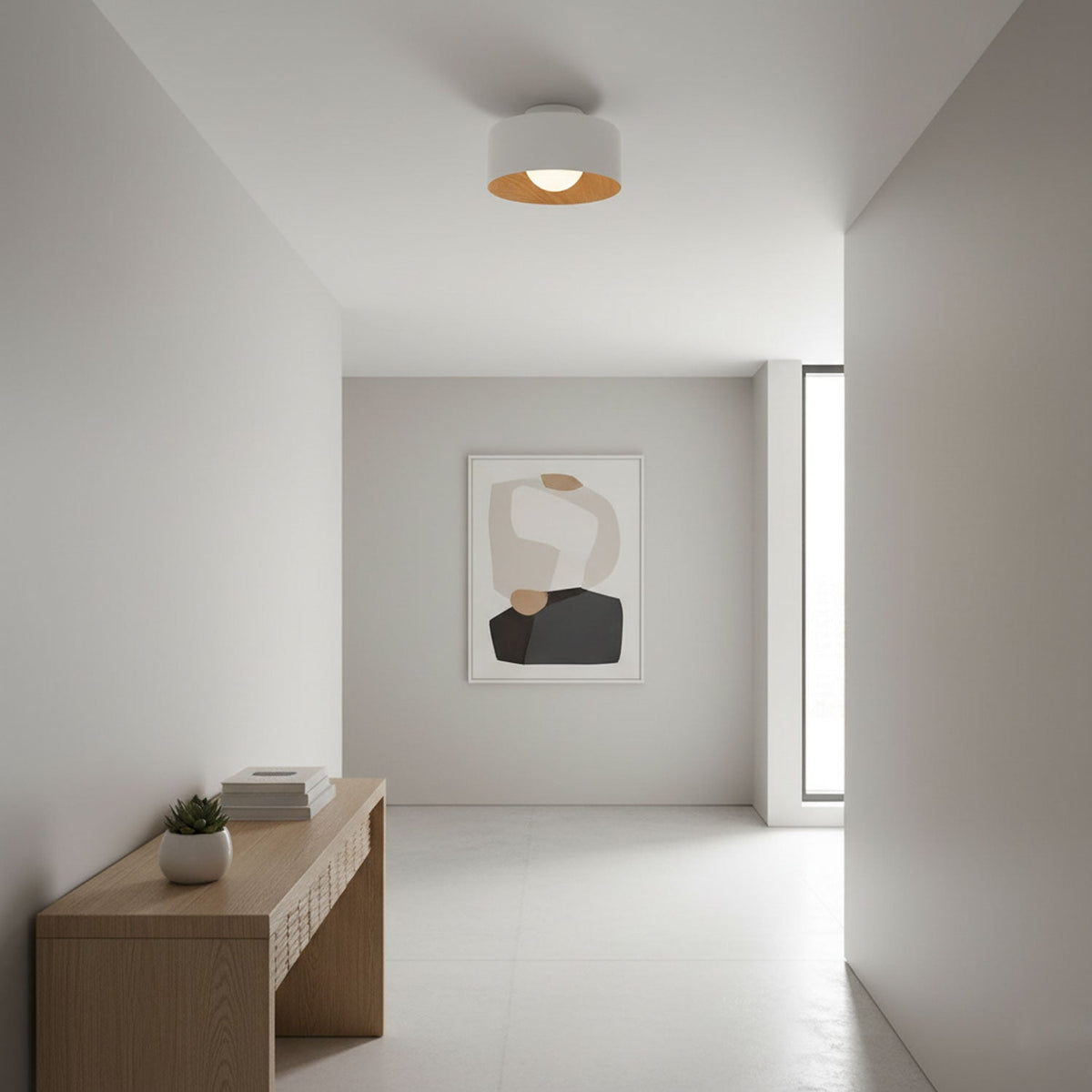 Flush Mount Ceiling Light Fixture for Bedroom Hallway Small Rooms 9 in Round LED Glass Shade with Wood Grain Interior Modern Accent for Livi