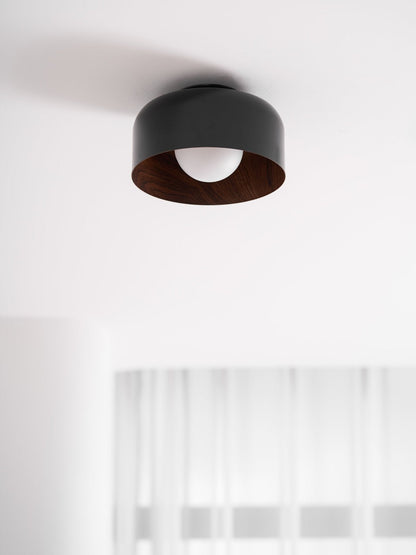 Flush Mount Ceiling Light Fixture for Bedroom Hallway Small Rooms 9 in Round LED Glass Shade with Wood Grain Interior Modern Accent for Livi