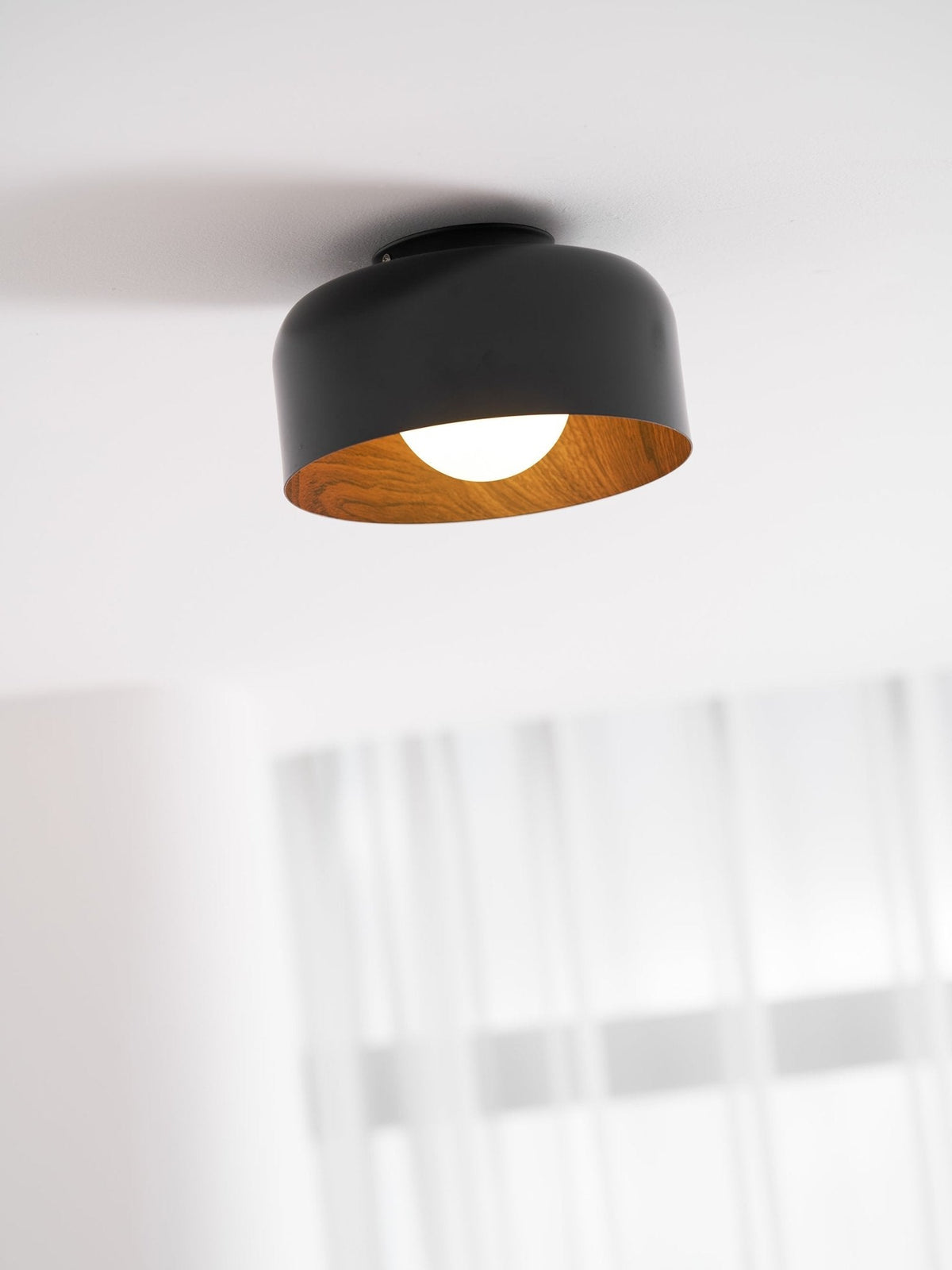 Flush Mount Ceiling Light Fixture for Bedroom Hallway Small Rooms 9 in Round LED Glass Shade with Wood Grain Interior Modern Accent for Livi