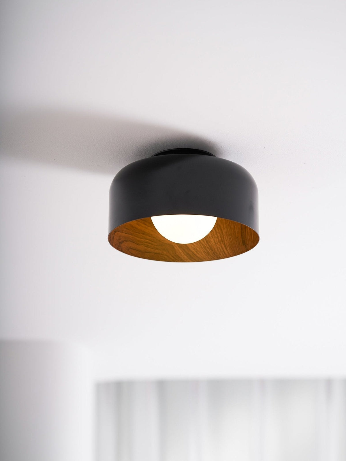 Flush Mount Ceiling Light Fixture for Bedroom Hallway Small Rooms 9 in Round LED Glass Shade with Wood Grain Interior Modern Accent for Livi