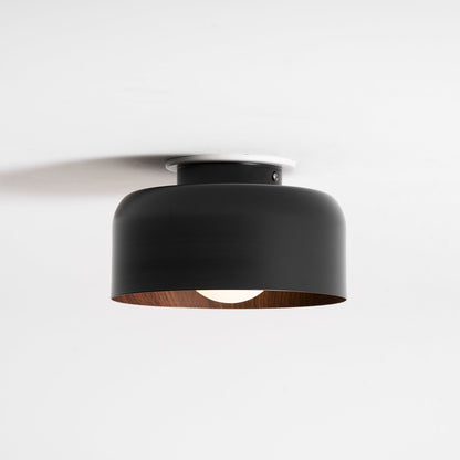 Flush Mount Ceiling Light Fixture for Bedroom Hallway Small Rooms 9 in Round LED Glass Shade with Wood Grain Interior Modern Accent for Livi