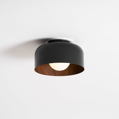 Flush Mount Ceiling Light Fixture for Bedroom Hallway Small Rooms 9 in Round LED Glass Shade with Wood Grain Interior Modern Accent for Livi