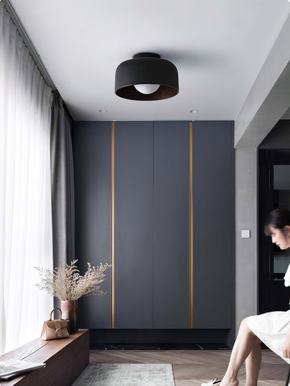 Flush Mount Ceiling Light Fixture for Bedroom Hallway Small Rooms 9 in Round LED Glass Shade with Wood Grain Interior Modern Accent for Livi