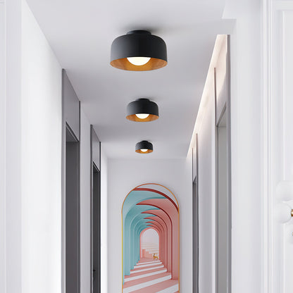 Flush Mount Ceiling Light Fixture for Bedroom Hallway Small Rooms 9 in Round LED Glass Shade with Wood Grain Interior Modern Accent for Livi