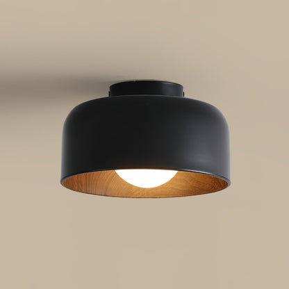 Flush Mount Ceiling Light Fixture for Bedroom Hallway Small Rooms 9 in Round LED Glass Shade with Wood Grain Interior Modern Accent for Livi
