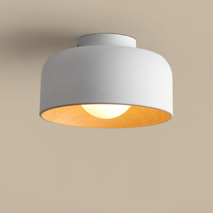 Flush Mount Ceiling Light Fixture for Bedroom Hallway Small Rooms 9 in Round LED Glass Shade with Wood Grain Interior Modern Accent for Livi