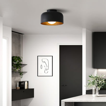 Flush Mount Ceiling Light Fixture for Bedroom Hallway Small Rooms 9 in Round LED Glass Shade with Wood Grain Interior Modern Accent for Livi