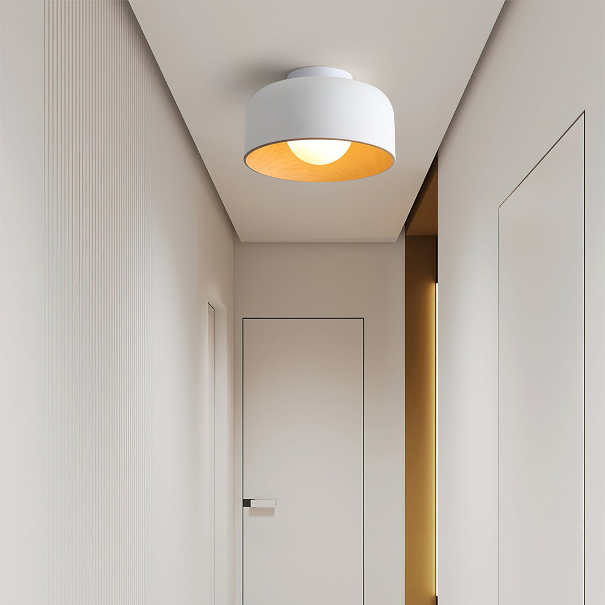 Flush Mount Ceiling Light Fixture for Bedroom Hallway Small Rooms 9 in Round LED Glass Shade with Wood Grain Interior Modern Accent for Livi