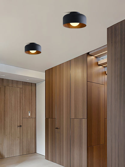 Flush Mount Ceiling Light Fixture for Bedroom Hallway Small Rooms 9 in Round LED Glass Shade with Wood Grain Interior Modern Accent for Livi