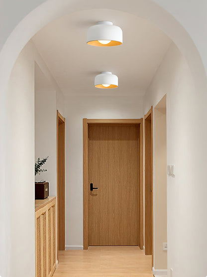 Flush Mount Ceiling Light Fixture for Bedroom Hallway Small Rooms 9 in Round LED Glass Shade with Wood Grain Interior Modern Accent for Livi
