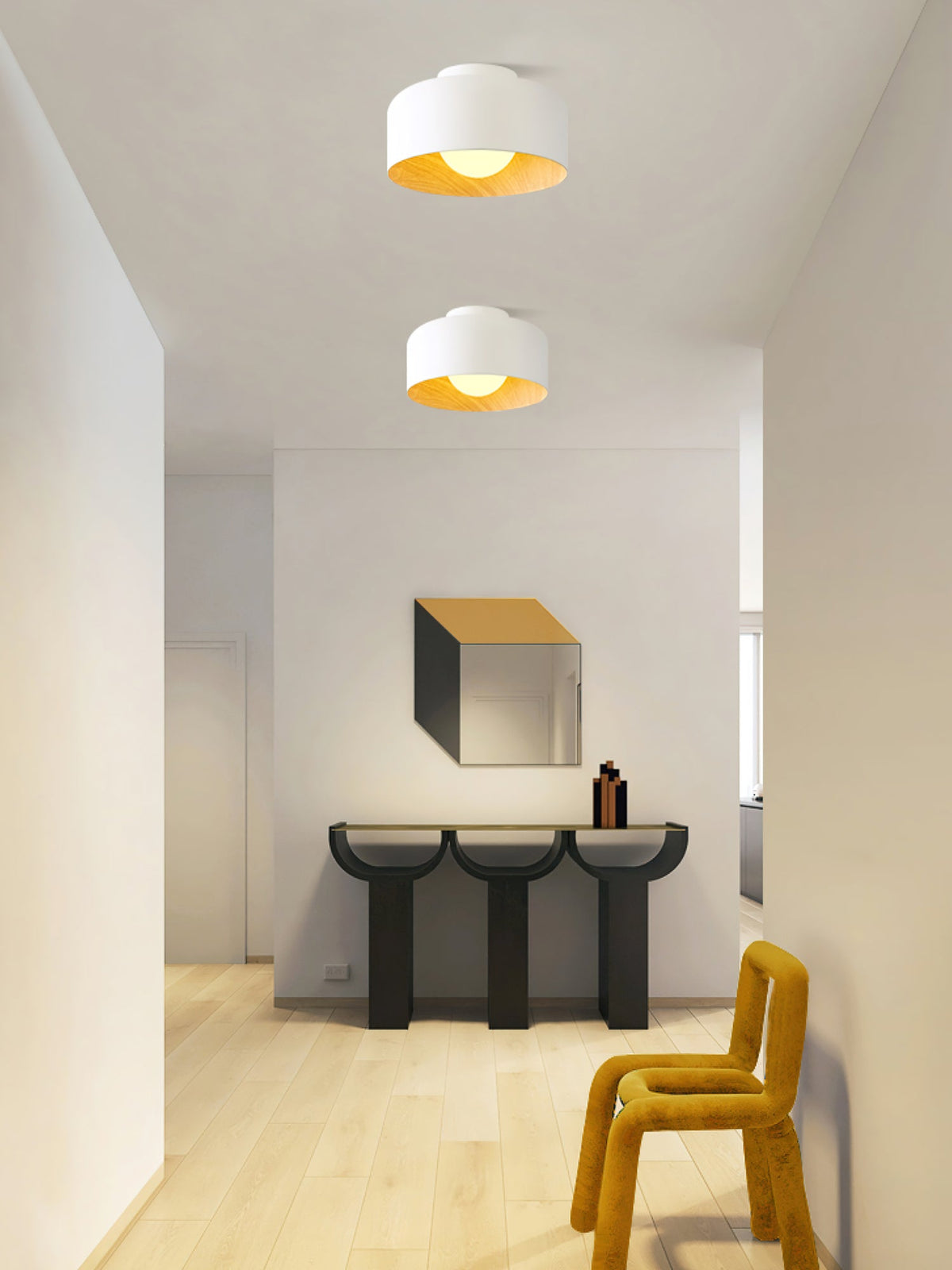 Flush Mount Ceiling Light Fixture for Bedroom Hallway Small Rooms 9 in Round LED Glass Shade with Wood Grain Interior Modern Accent for Livi