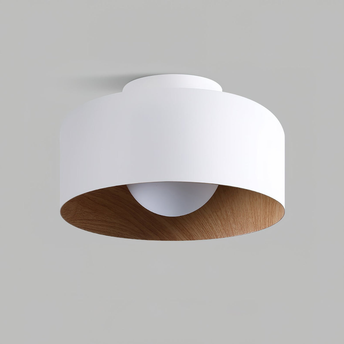 Flush Mount Ceiling Light Fixture for Bedroom Hallway Small Rooms 9 in Round LED Glass Shade with Wood Grain Interior Modern Accent for Livi