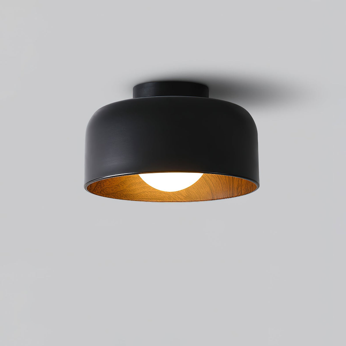 Flush Mount Ceiling Light Fixture for Bedroom Hallway Small Rooms 9 in Round LED Glass Shade with Wood Grain Interior Modern Accent for Livi