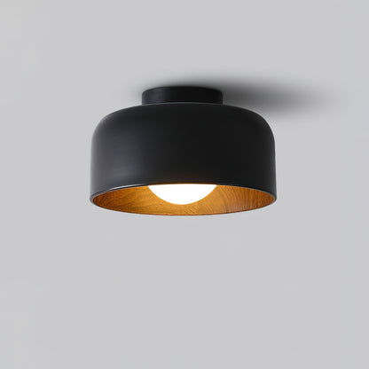 Flush Mount Ceiling Light Fixture for Bedroom Hallway Small Rooms 9 in Round LED Glass Shade with Wood Grain Interior Modern Accent for Livi