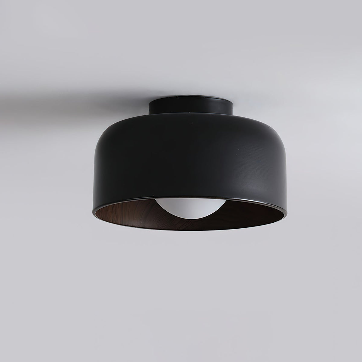 Flush Mount Ceiling Light Fixture for Bedroom Hallway Small Rooms 9 in Round LED Glass Shade with Wood Grain Interior Modern Accent for Livi