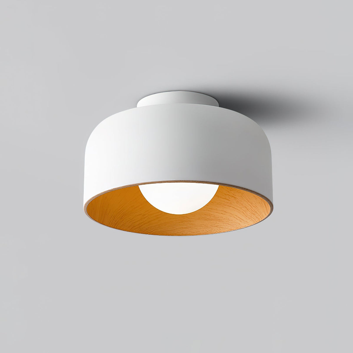 Flush Mount Ceiling Light Fixture for Bedroom Hallway Small Rooms 9 in Round LED Glass Shade with Wood Grain Interior Modern Accent for Livi