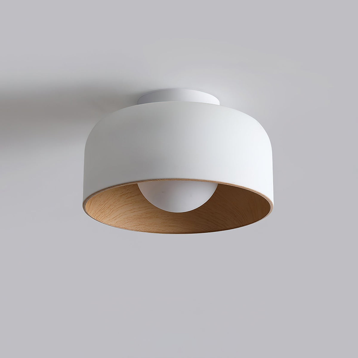 Flush Mount Ceiling Light Fixture for Bedroom Hallway Small Rooms 9 in Round LED Glass Shade with Wood Grain Interior Modern Accent for Livi