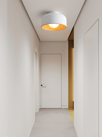 Flush Mount Ceiling Light Fixture for Bedroom Hallway Small Rooms 9 in Round LED Glass Shade with Wood Grain Interior Modern Accent for Livi