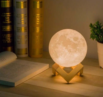 Lunara 3D Moon Lamp - Wireless LED with Dimmable Colors and Wooden Stand