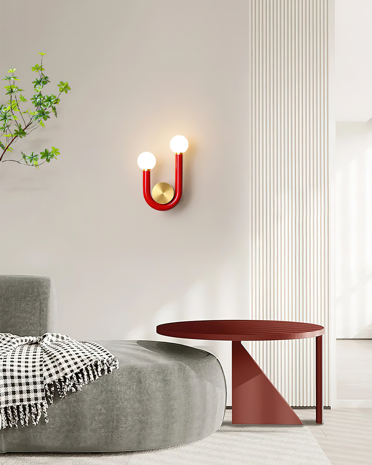 Contemporary Double-Bulb Sconce with Curved Metal Frame – Vibrant Accent Light for Hallways, Bedrooms & Stairs
