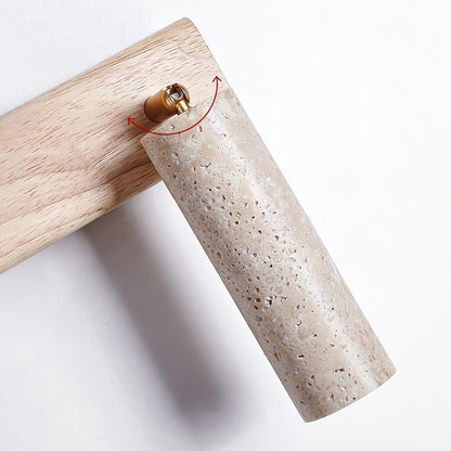 Cylindrical Travertine Wall Sconce with Integrated LED – Natural Stone & Walnut Accent Lighting for Modern Interiors