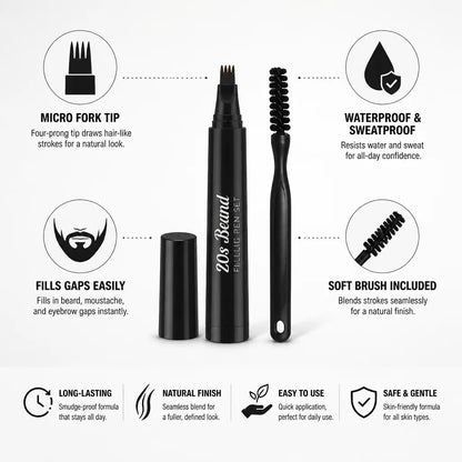 Beard & Mustache Filling Pen Micro-Fork Tip Waterproof Brush Included