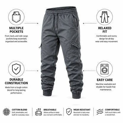 Cargo Pants Multiple Pockets Relaxed Fit Cotton Blend