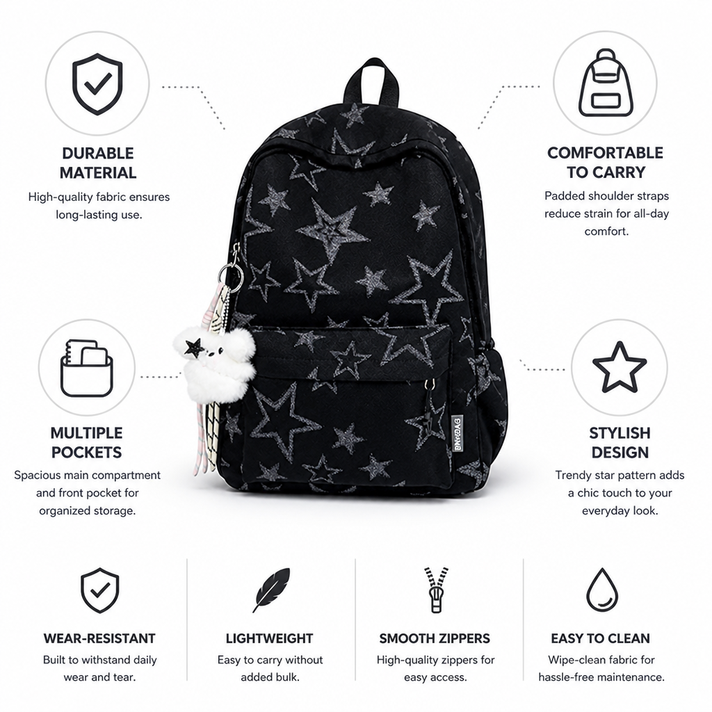 Durable Star-Patterned School Backpack