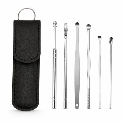 Earwax Remover Set Stainless Steel Spiral & Scoop Case