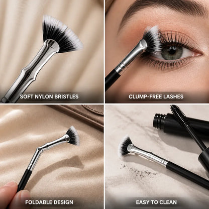Eyelash Brush Foldable Scalloped Fan Nylon Bristles Wood Handle