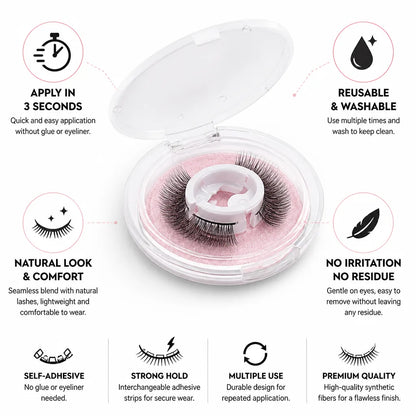 False Eyelashes Self-Adhesive Reusable Washable