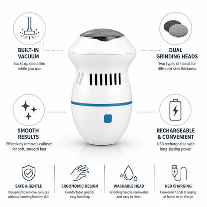 Foot Callus Remover Rechargeable Built-In Vacuum Dual Grinding Heads
