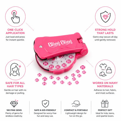 Hair Gem Decorator One-Click Applicator 180 Pink Gems