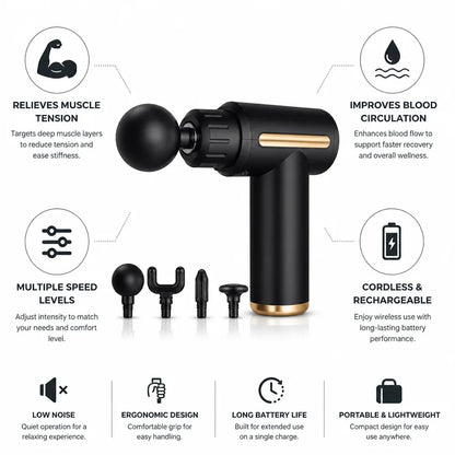 Handheld Massage Gun Deep Tissue Percussion Cordless & Rechargeable