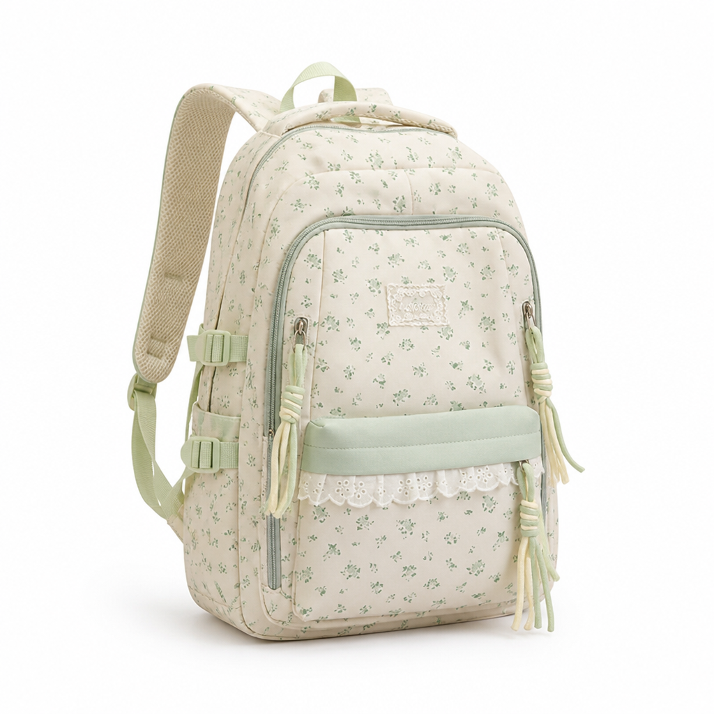 Machine-Washable Floral Print School Backpack