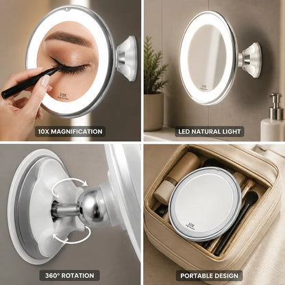 Makeup Mirror 10x Magnification LED Light Suction Cup