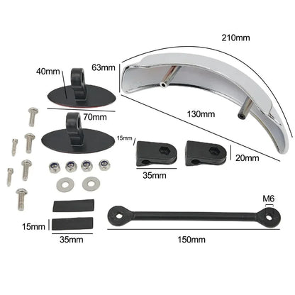 Motorcycle Blind Spot Mirror 180-Degree Parabolic Center-Mount