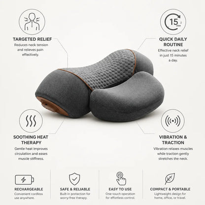 Neck Massager Heat Vibration & Traction Rechargeable