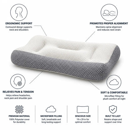 Neck Pillow Ergonomic Contour Microfiber Filled 48 x 74 cm