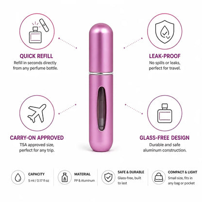 Perfume Atomizer Refillable Leak-Proof Aluminum 5 ml Carry-On Approved