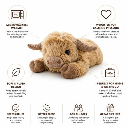 Plush Cuddle Companion Highland Cow Microwavable & Weighted