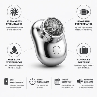 Portable Electric Shaver USB Rechargeable Stainless Steel Blades