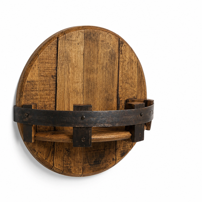 Reclaimed Oak & Metal-Band Wall Wine Rack (7-Bottle)
