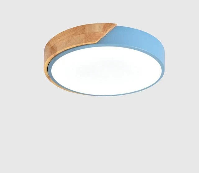 Round Ceiling Light Wood Decor Dimmable Remote