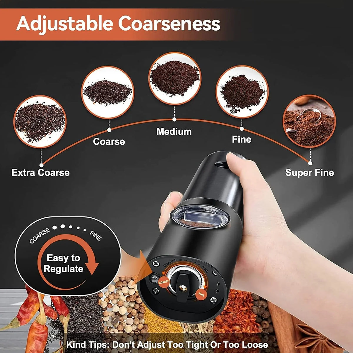 Salt And Pepper Mill Set Rechargeable Adjustable Grind