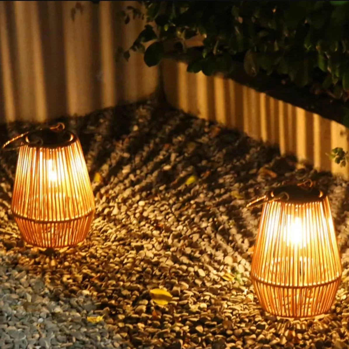 Solar Lantern Woven Rattan IP65 Weather-Resistant