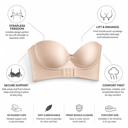 Strapless Push-Up Bra Front Buckle 5D Padded