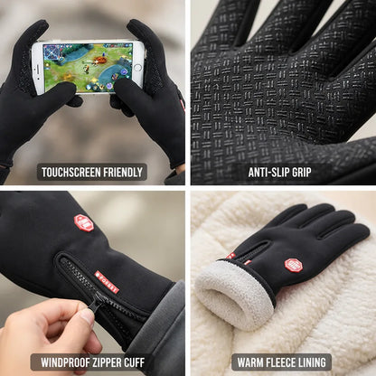 Touchscreen Gloves Fleece-Lined Anti-Slip Palm Zippered Cuff