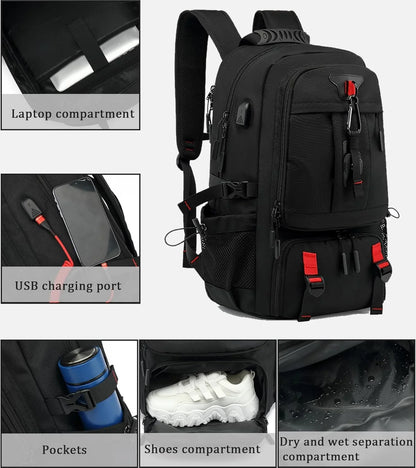 Travel Backpack Expandable 60L Padded Laptop & Built-In USB
