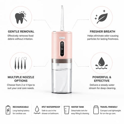 Water Flosser Cordless Rechargeable Interchangeable Nozzle Tips